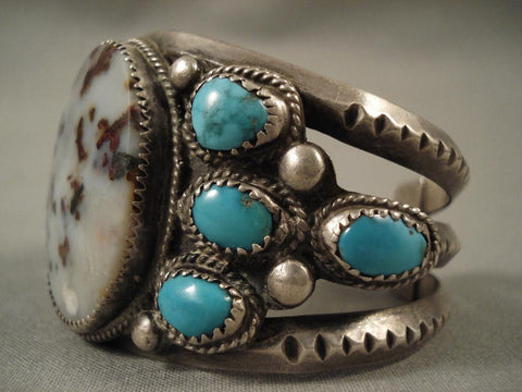 Huge Vintage Navajo Jasper Turquoise Silver Bracelet