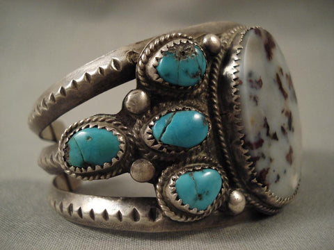 Huge Vintage Navajo Jasper Turquoise Silver Bracelet