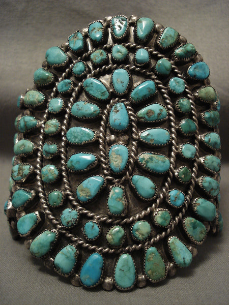 Gigantic Vintage Navajo Blue And Green Turquoise Silver Bracelet