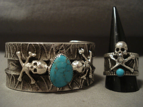 Museum Vintage Navajo Turquoise Silver Bracelet Ring Set