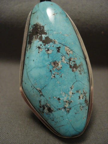 Absolutely Huge Vintage Navajo Natural Carlin Turquoise Silver Ring Old