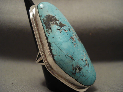 Absolutely Huge Vintage Navajo Natural Carlin Turquoise Silver Ring Old