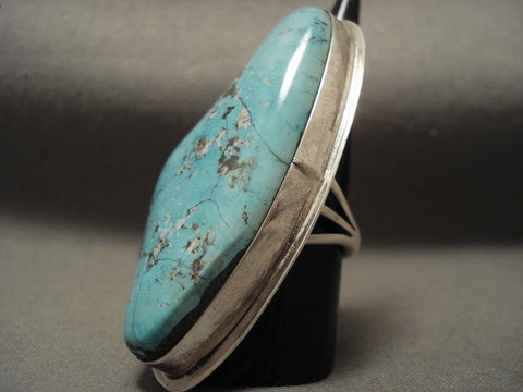 Absolutely Huge Vintage Navajo Natural Carlin Turquoise Silver Ring Old