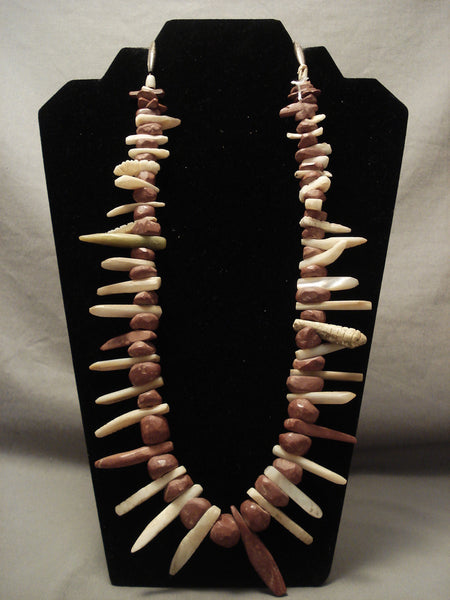 Early And Absolutely Incredible Vintage Navajo Pipe Stone Pearl Silver Necklace