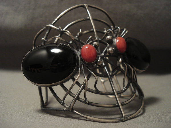 Important *best* Vintage Navajo Herbert Ration Spider Web Silver Bracelet