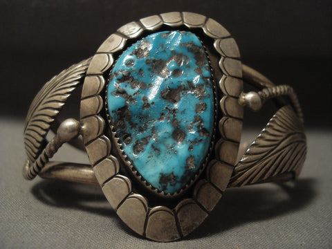 Museum Vintage Navajp Persian Turquoise Silver Leaf Bracelet