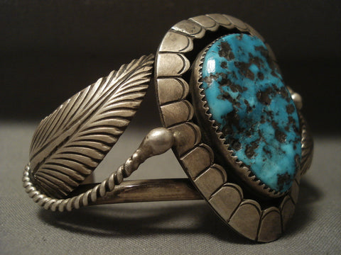 Museum Vintage Navajp Persian Turquoise Silver Leaf Bracelet