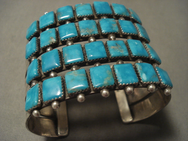 Xxl Very Rare Vintage Navajo 'Squared Turquoise' Silver Bracelet