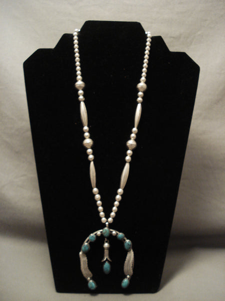 Museum Vintage Navajo 'Rare Basalt Turquoise' Silver Squash Naja Necklace