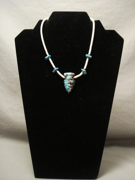 Huge Solid Persin Turquoise Arrowhead Vintage Navajo Silver Necklace