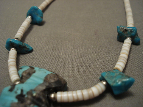 Huge Solid Persin Turquoise Arrowhead Vintage Navajo Silver Necklace