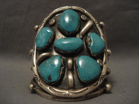 Huge Vintage Navajo Blue Moon Turquoise Silver Bracelet