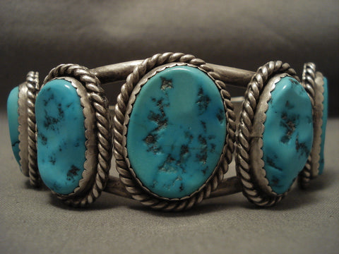 Heav Y 108 Gram Natural Huge Blue Turquoise Vintage Navajo Silver Bracelet
