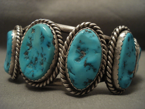 Heav Y 108 Gram Natural Huge Blue Turquoise Vintage Navajo Silver Bracelet