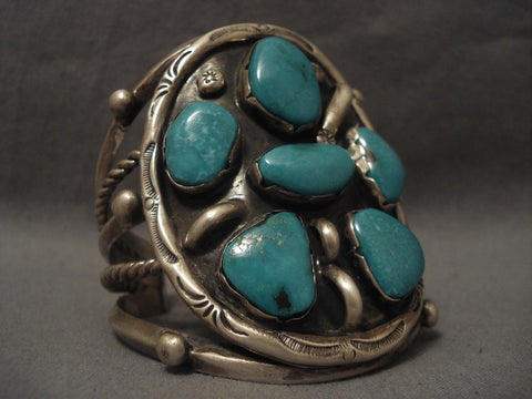 Huge Vintage Navajo Blue Moon Turquoise Silver Bracelet