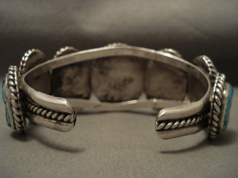 Heav Y 108 Gram Natural Huge Blue Turquoise Vintage Navajo Silver Bracelet
