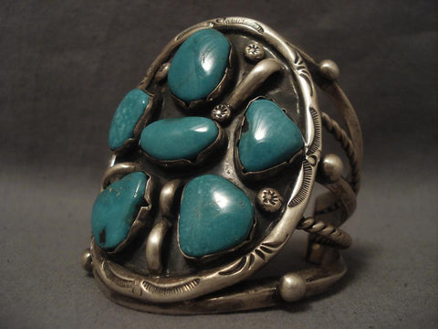 Huge Vintage Navajo Blue Moon Turquoise Silver Bracelet