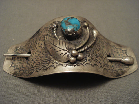 Museum Vintage Navajo Bisbee Turquoise Silver Hair Pin Barrette