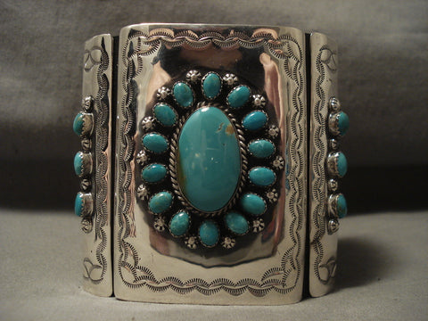 Huge Modernistic Vintage Navajo Turquoise Silver Ketoh Bracelet