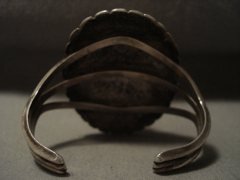 Mammoth Vintage Navajo 'Duel Technique' Persian Turquoise Silver Bracelet