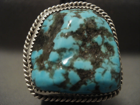 Colossal Vintage Navajo Persin Turquoise Silver Ring