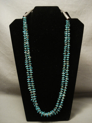 Very Rare Navajo Easter Blue Turquoise Long Cone Vintage Navajo Silver Necklace