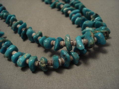 Very Rare Navajo Easter Blue Turquoise Long Cone Vintage Navajo Silver Necklace