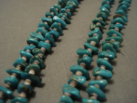 Very Rare Navajo Easter Blue Turquoise Long Cone Vintage Navajo Silver Necklace