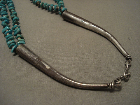 Very Rare Navajo Easter Blue Turquoise Long Cone Vintage Navajo Silver Necklace