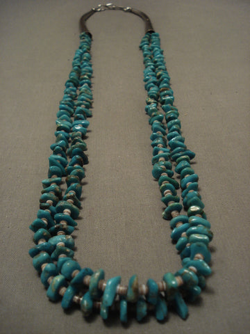 Very Rare Navajo Easter Blue Turquoise Long Cone Vintage Navajo Silver Necklace