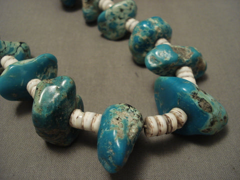 Very Old 190 Grams Chunky Turquoise 'Fat Heishi' Rare Navajo Necklace