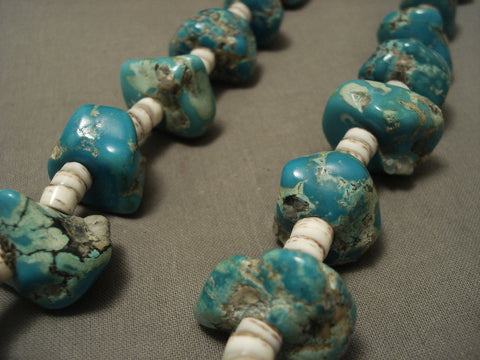 Very Old 190 Grams Chunky Turquoise 'Fat Heishi' Rare Navajo Necklace