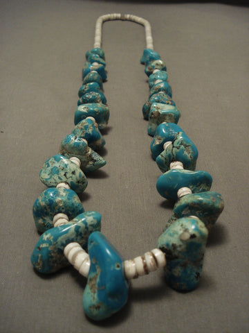 Very Old 190 Grams Chunky Turquoise 'Fat Heishi' Rare Navajo Necklace