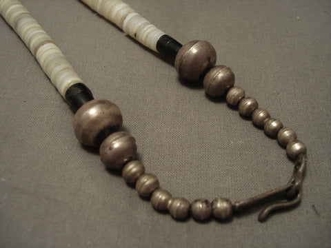 Very Old Early Vintage Santo Domingo 'Fat Heishi' Silver Bead Necklace