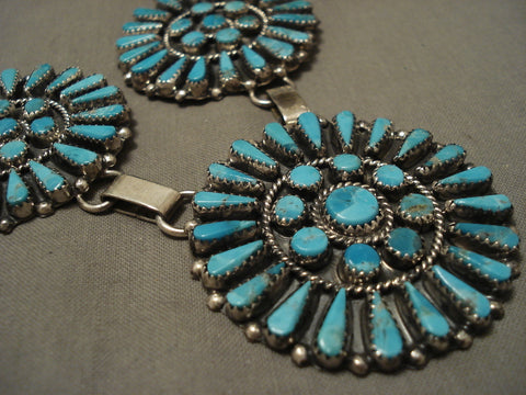 Quality Vintage Navajo 'Teardrop Pilot Mntn' Turquoise Silver Necklace