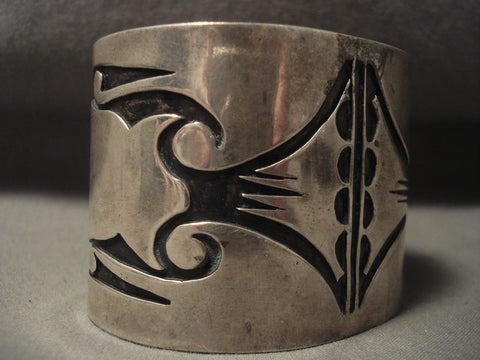 Very Old Wide Vintage Hopi Hand Tooled Silver Bracelet