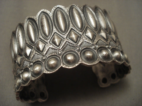 Very Rare Technique Navajo 'Repoussed On Tufa' Silver Bracelet