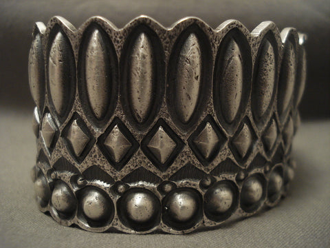 Very Rare Technique Navajo 'Repoussed On Tufa' Silver Bracelet