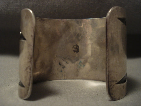 Very Old Wide Vintage Hopi Hand Tooled Silver Bracelet