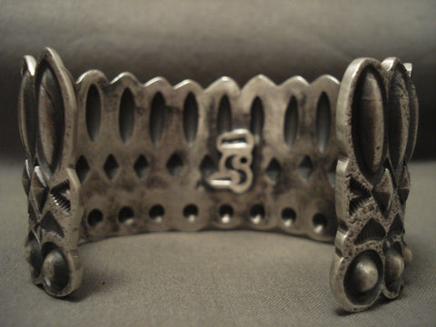 Very Rare Technique Navajo 'Repoussed On Tufa' Silver Bracelet