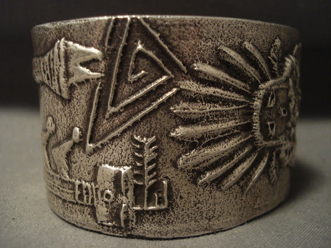 Advanced Technique Vintage Navajo 'Yeibichai' Silver Bracelet