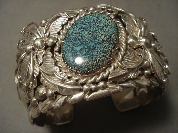 167 Gram 'Forest Of Leaves' Domed Spiderweb Turquoise Silver Bracelet