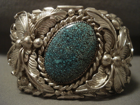 167 Gram 'Forest Of Leaves' Domed Spiderweb Turquoise Silver Bracelet