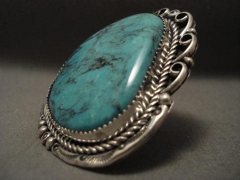 Huge Big Gigantic Vintage Navajo Spider Turquoise Silver Ring