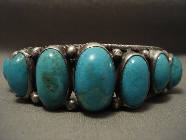 Stunning Vintage Navajo 'Graduating Bulbous Turquoise' Silver Bracelet