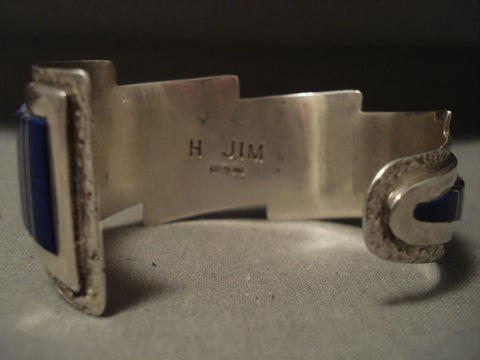 Museum Modernistic Navajo 'Lapis & Opal' Silver Lightning Bolt Bracelet