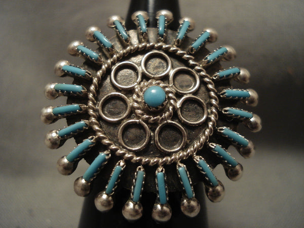 Superior Vintage Zuni 'Turquoise Sunray' Silver Ring