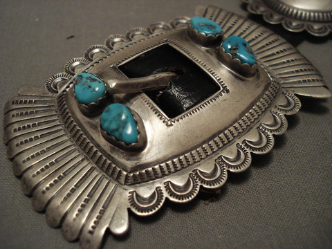 295 Grams Vintage Navajo Hammered Sterling Silve Turquoise Concho Belt