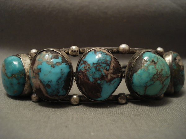 Amazing Vintage Navajo 'Bulbous Turquoise' Bisbee Silver Bracelet