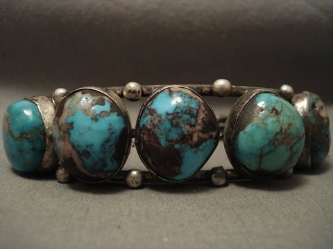 Amazing Vintage Navajo 'Bulbous Turquoise' Bisbee Silver Bracelet